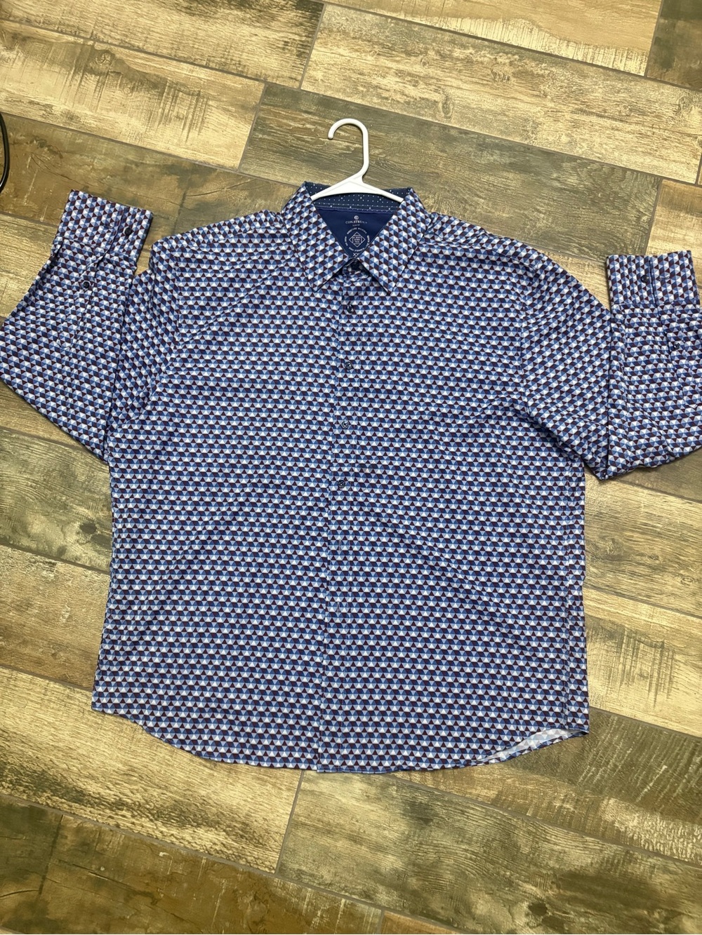 Casual Geometric Print Blue Button-Down Shirt